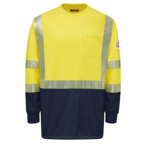 Hi-visibility FR colorblock long sleeve shirt front view with reflective striping