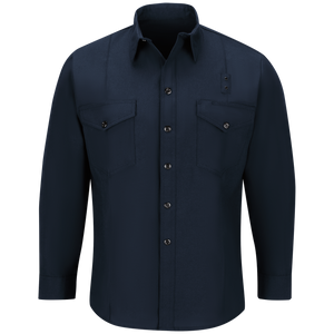Workrite Firefighter Shirt, Long Sleeve – Midnight Navy with badge tab and epaulets