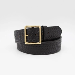 PCSTA Full Grain Leather Garrison Belt with basketweave texture