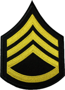 Sergeant Chevrons with Rocker, Medium Gold on Black Sergeant Chevrons with Rocker, Medium Gold on Black