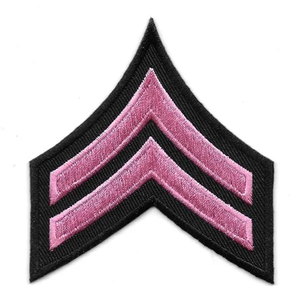 Front view of Corporal Chevrons Pink/Black 3-inch patch Front view of Corporal Chevrons Pink/Black 3-inch patch