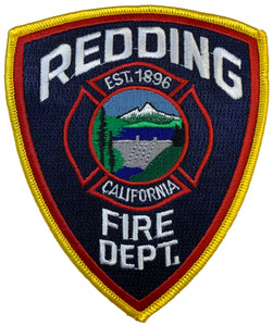 Close-up of embroidered Redding Fire Department emblem Close-up of embroidered Redding Fire Department emblem