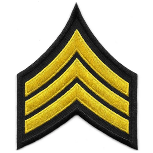 Front view of 3-inch Gold and Black Sergeant Chevrons patch Front view of 3-inch Gold and Black Sergeant Chevrons patch