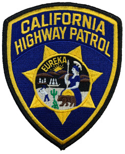 Close-up of embroidered CHP emblem with detailed stitching