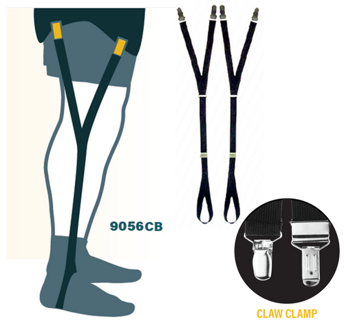 Y-style shirt stays, Shirt Stays, shirt stay for uniform, shirt stays with claw clamp, claw clamp shirt stay, shirt stays with foot loops,