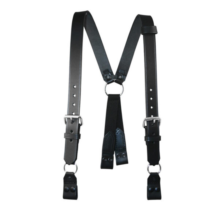 Front view of Firefighter Suspenders showing 1.5-inch adjustable straps Front view of Firefighter Suspenders showing 1.5-inch adjustable straps