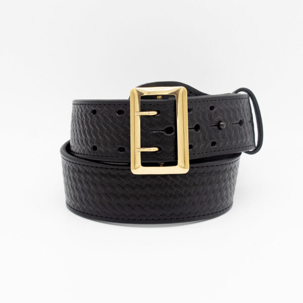 2.25" Fully Lined Sam Brown Duty Belt rolled with brass buckle and leather lining