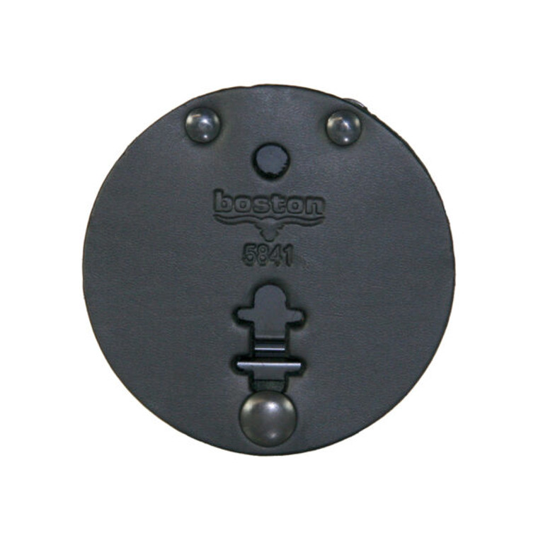 Boston Leather 3.75″ Round Badge Holder front view showing circular leather design and badge slot Boston Leather 3.75″ Round Badge Holder front view showing circular leather design and badge slot