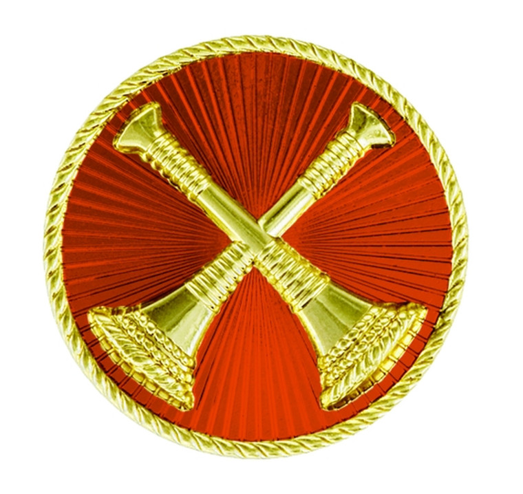 Hero’s Pride Captain 2 Crossed Bugles Pin in gold and red finishes