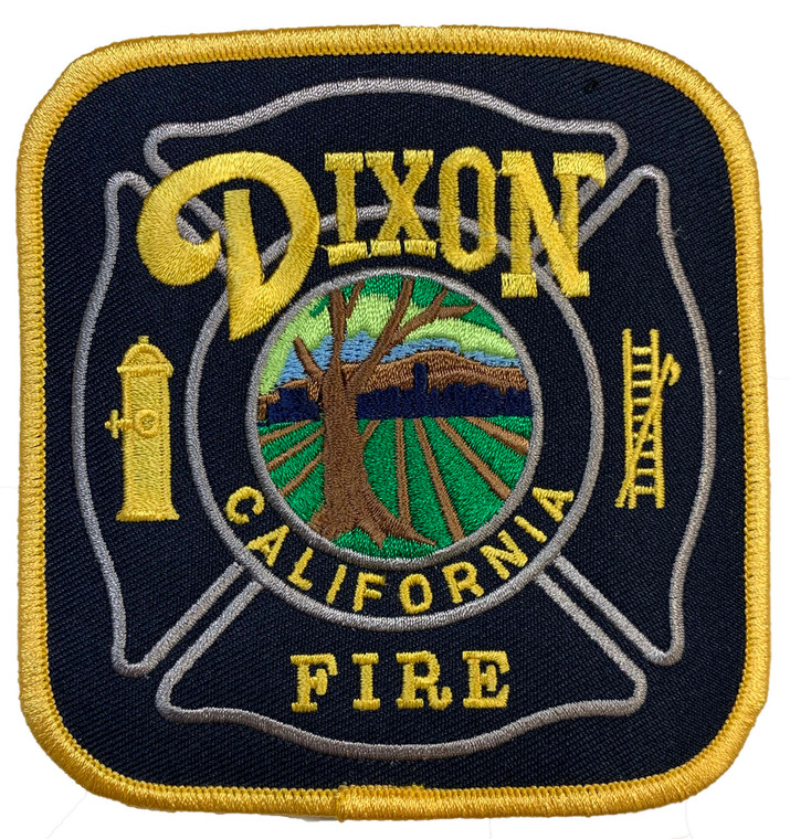 Close-up of Dixon Fire Department emblem embroidery