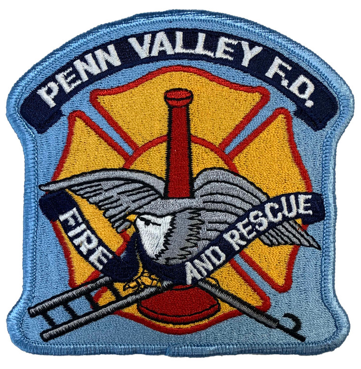 Close-up of embroidered Penn Valley Fire emblem Close-up of embroidered Penn Valley Fire emblem
