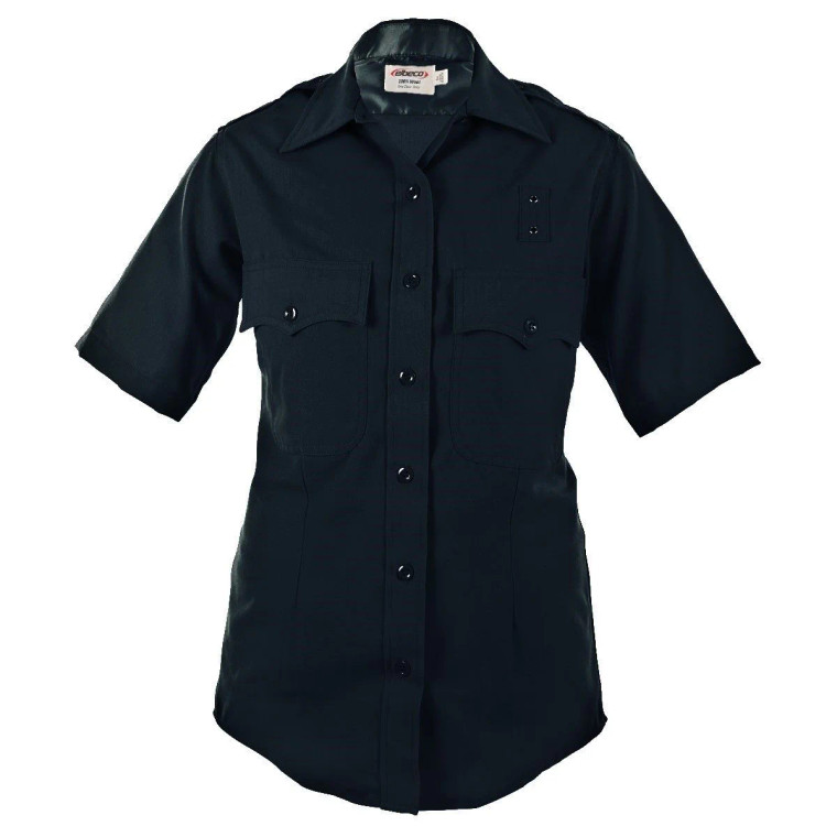 Elbeco Women’s 100% Wool LAPD Uniform Shirt front view – tropical weave fabric Elbeco Women’s 100% Wool LAPD Uniform Shirt front view – tropical weave fabric