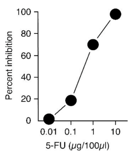 Monoclonal antibody (H3-17) is capable of binding to free 5-FU.Free 5-FU efficiently inhibits antibody binding to immobilized 5-FU-BSA (5 ng/well), as detected by a competitive ELISA.