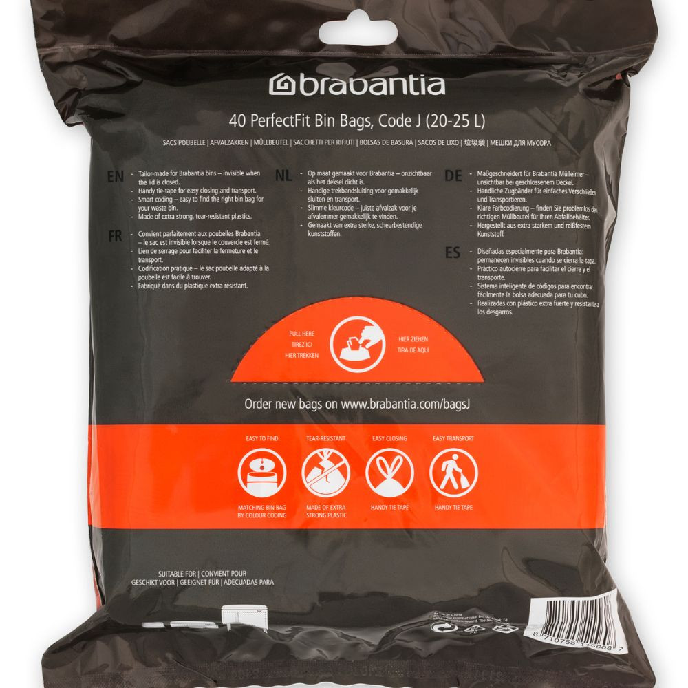 Brabantia Size J Bin Liners In A Dispenser Pack 20 25L 40 Bags