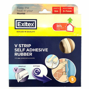 Exitex  V Strip Self Adhesive Rubber Draught Seal - 5m 