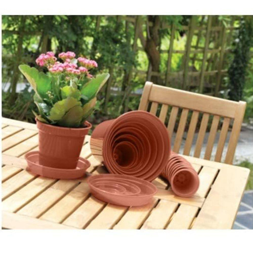 Terracotta Colour Plastic Plant Saucers For 3" - 4" Plant Pots - 5pk