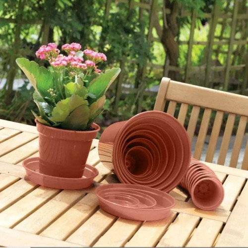 Terracotta Colour Plastic Plant Pots 5"/12.7cm - 5Pk