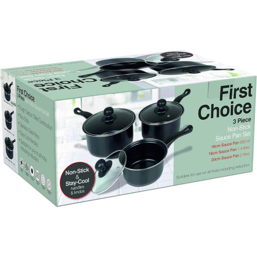 First Choice 3-Piece Non-Stick Saucepan Set - 14 cm, 16 cm & 18cm