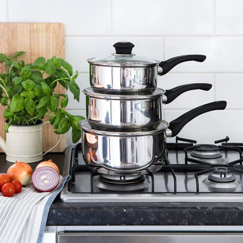 Stainless Steel Pans With Glass Lid 16cm 18cm 20cm (3 Piece)