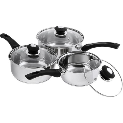 Stainless Steel Pans With Glass Lid 16cm 18cm 20cm (3 Piece)