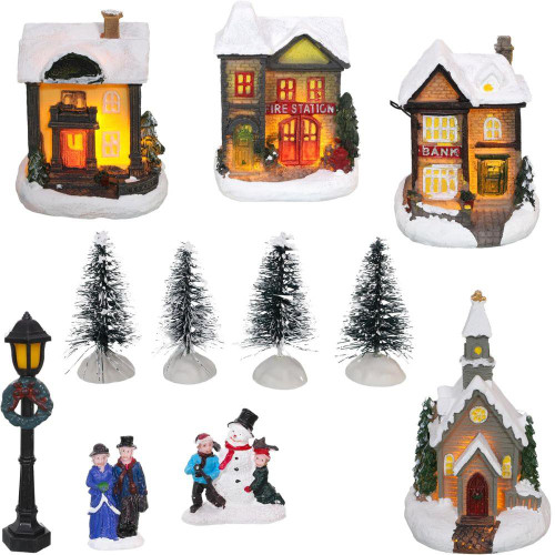 Mini Village Scene Set With Light Up Houses (12 Piece)