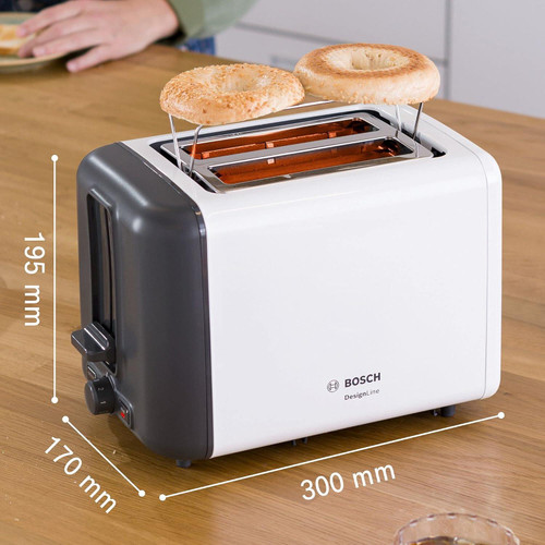 Bosch Design Line 2 Slice Toaster - White - TAT3P421GB 