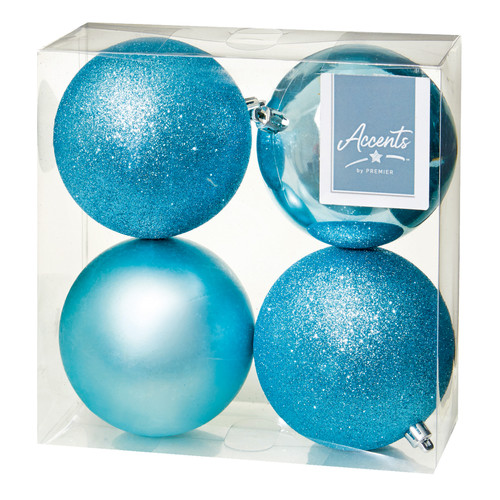 Accents by Premier Large Shatterproof Baubles - Ice Blue 10cm (Pack of 4)