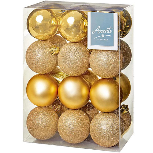 Premier Shatterproof Baubles - Gold 6cm (Pack of 24)