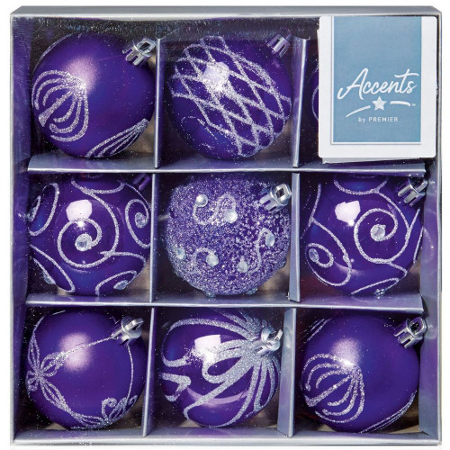 Premier Baubles - Purple 6cm (Pack of 9)