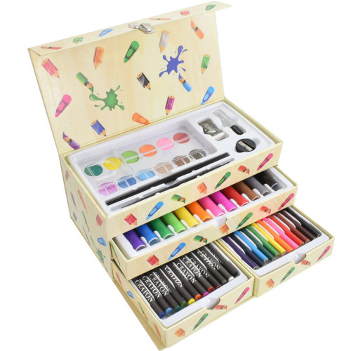 54pc Art Set In Carry Box With Drawers