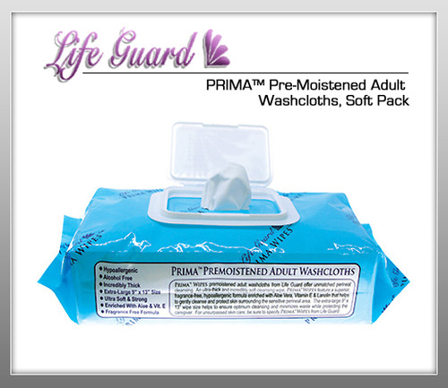 LIFE GUARD Prima™ Pre-Moistened Adult Washcloths, Soft Pack - 8 Pack / Bx