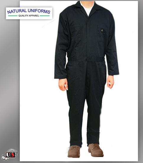Natural Uniforms Workwear Mens Long Sleeve Basic Blended Work Coveral - Black