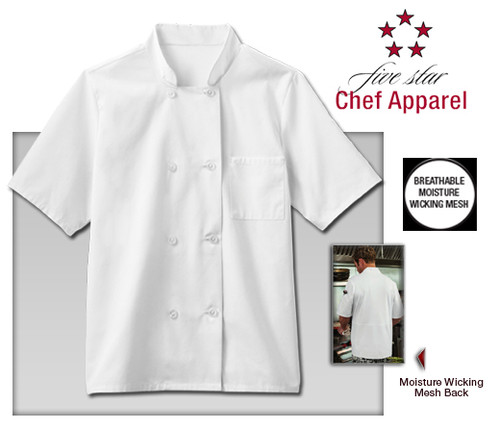 Five Star Chef Apparel Mens Moisture Wicking Mesh Back Chef Coat - White