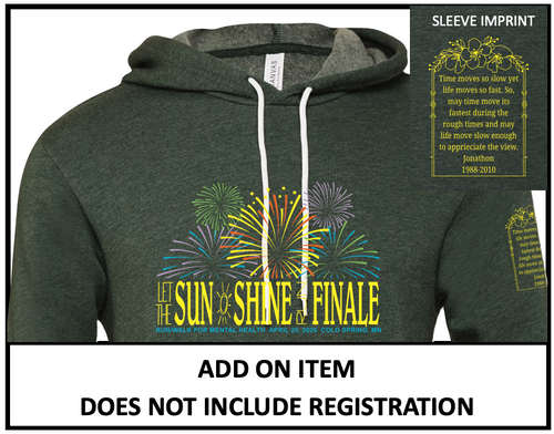 Special edition hooded heather forest sweatshirt with sleeve imprint. 