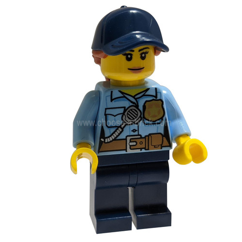  Police - City Officer Female, Bright Light Blue Shirt with Badge and Radio, Dark Blue Legs, Dark Blu