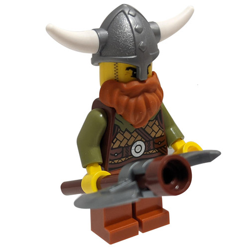 Viking Warrior - Male, Medium Nougat Leather Armor, Dark Orange Beard and Legs, Flat Silver Helmet with weapon