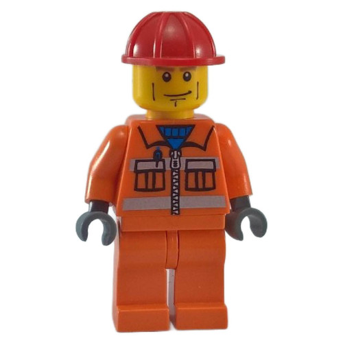 Construction Worker - Orange Zipper, Safety Stripes, Orange Arms, Orange Legs, Red Construction Helmet