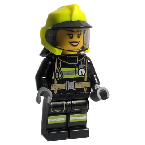 Fire - Female, Black Jacket and Legs with Reflective Stripes, Neon Yellow Fire Helmet, Trans-Black V