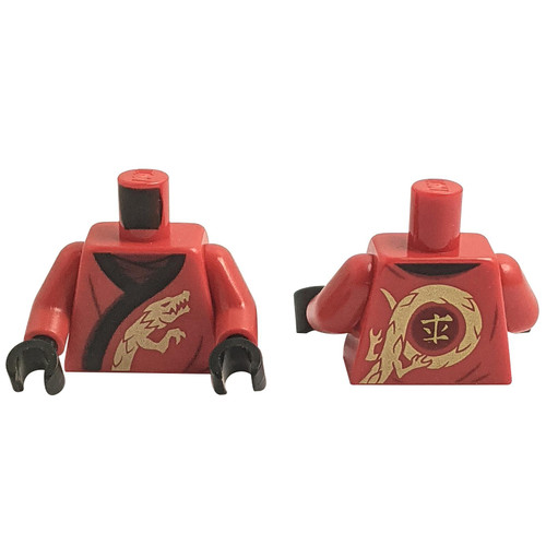 Torso Ninjago Robe with Black Hem and Gold Dragon Pattern / Red Arms / Black Hands