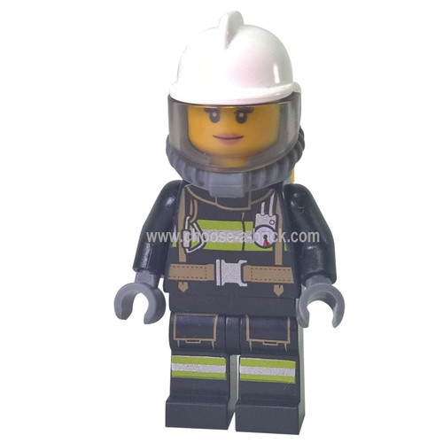 Fire - Reflective Stripes with Utility Belt, White Fire Helmet, Breathing Neck Gear with Airtanks, Trans Black Visor, Peach Lips Smile
