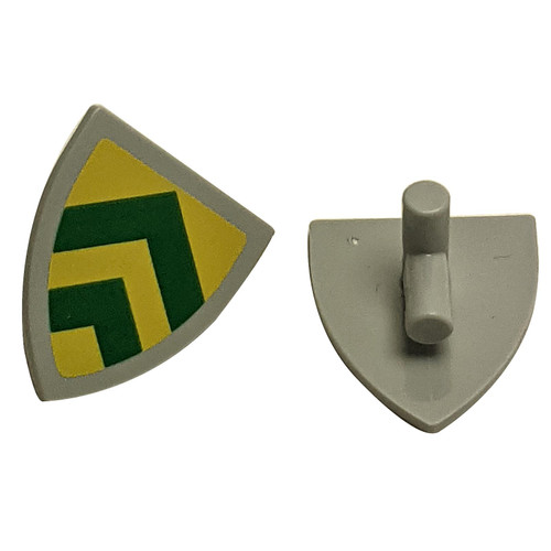 Minifigure, Shield Triangular  with Green Chevrons on Yellow Background Pattern