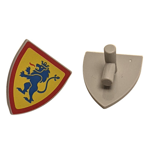 Minifigure, Shield Triangular  with Blue Lion Standing with Raised Foot on Yellow Background with R