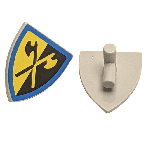 Minifigure, Shield Triangular with Yellow and Black Crossed Halberds and Blue Border Pattern