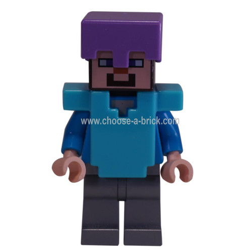 LEGO Minifigure -  Steve - Medium Lavender Helmet, Medium Azure Armor, Flat Silver Legs