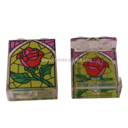 LEGO Parts - Trans-Clear Panel 1 x 2 x 2 - Hollow Studs with Stained Glass Rose Pattern