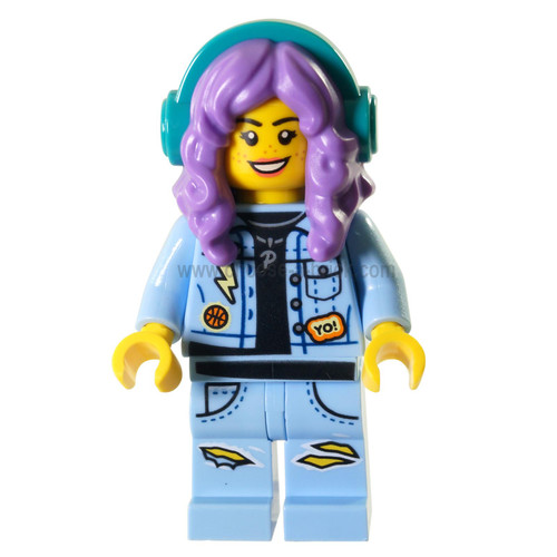 LEGO MInifigure -Parker L. Jackson - Denim Jacket with Headphones Smile - Grumpy