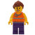 LEGO Minifigure - Orange Halter Top with Medium Blue Trim and Flowers Pattern, Dark Purple Legs, Reddish Brown Ponytail and Swept Sideways Fringe