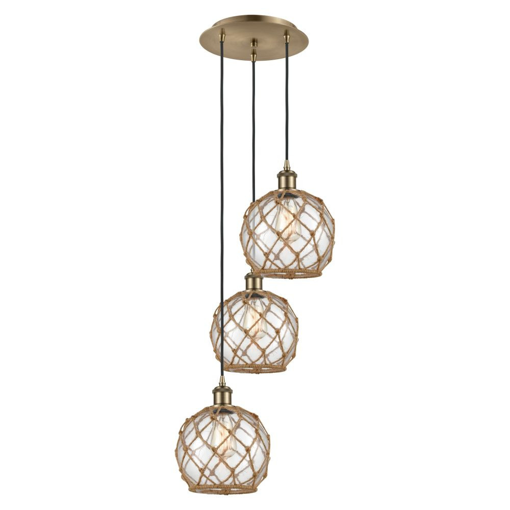 Farmhouse Rope 3 Light Cord Hung Pendant 31X 14.75 Inch Wide by Innovations - 113B-3P-G12-8R