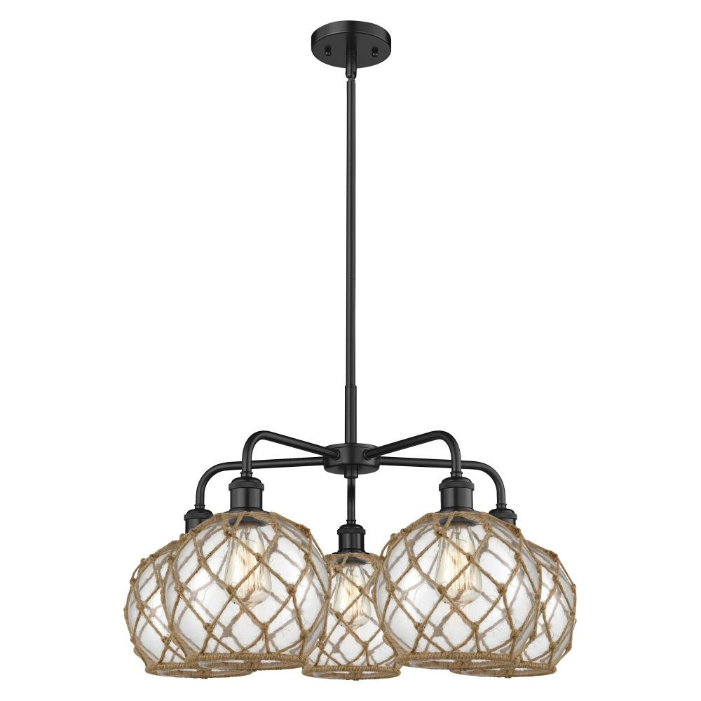 Farmhouse Rope 5 Light Stem Hung Chandelier 26.5 Inch Wide by Innovations - 516-5CR-G12-8R