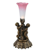 Twin Cherub Pond Lily 1 Light Mini Lamp 12 x 5 Inches by Meyda Tiffany - 12608